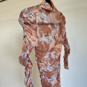 Nude Sheer Abstract Long Sleeve Dress Bodycon